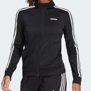 Adidas Black Jacket with White Stripes full zip training soccer jacket Sz-L. CC8